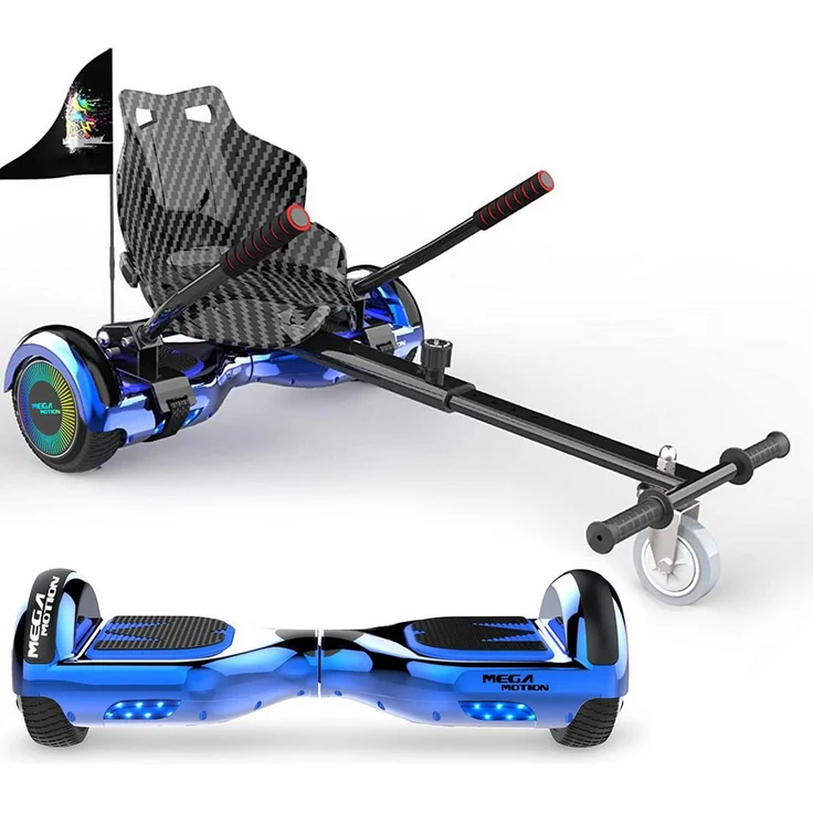 Mega Motion Balance Scooter Kart A03, Hoverkart Combo mit Bluetooth Lautsprecher und LED-Licht, 6.5" Hoverboards, blau