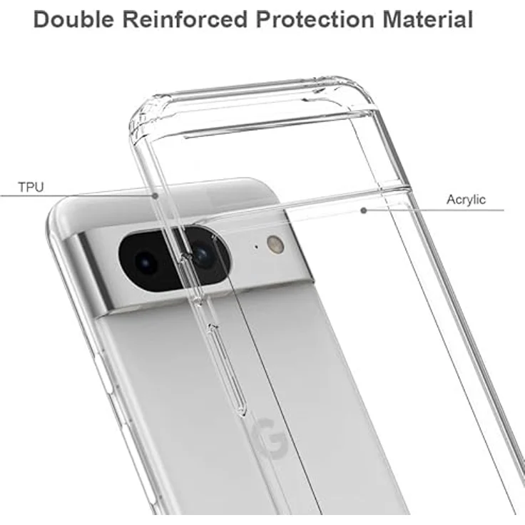 JT Berlin Pankow-Clear Schutzhülle Google Pixel 8 Hülle transparent (Wireless-Charging kompatibel, Stoßabsorbierender TPU Rahmen, Kratzfeste Rückseite aus Acrylglas, Anti-Fingerabdruck) – Bild 4