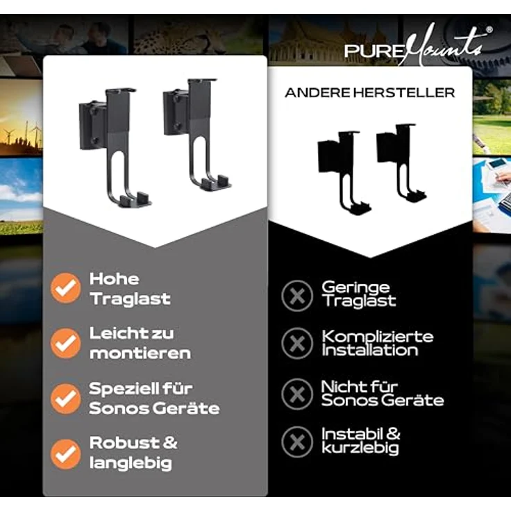 PureMounts PM-SOM-100 Lautsprecher Wandhalterung, kompatibel mit Sonos One, Sonos One SL, Sonos Play:1, Traglast: 3kg, schwarz – Bild 6