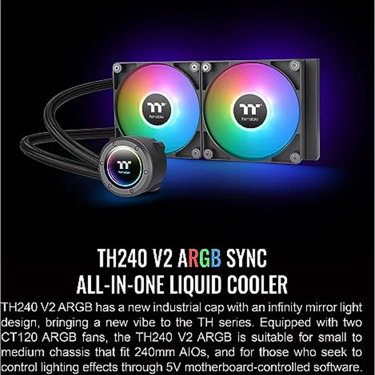 Thermaltake WAK TH240 "Snow" ARGB Sync V2, All-in-One Wasserkühler mit Dual-Lüfter und RGB-Beleuchtung, Schwarz – Bild 2