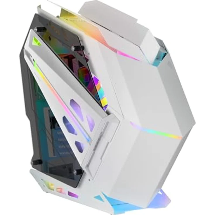Mars Gaming MC-Titan, XXL ATX Gaming Case mit ARGB-Frontbeleuchtung, Doppel-LED-Leiste, Fernbedienung und Flüssigkeitskühlung, Weiß – Bild 1