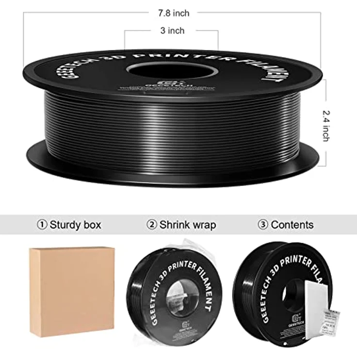 GEEETECH PLA Filament 1,75mm Silk Schwarz, 3D Filament mit hoher Präzision und verbesserter Haltbarkeit, 1kg Spule – Bild 5