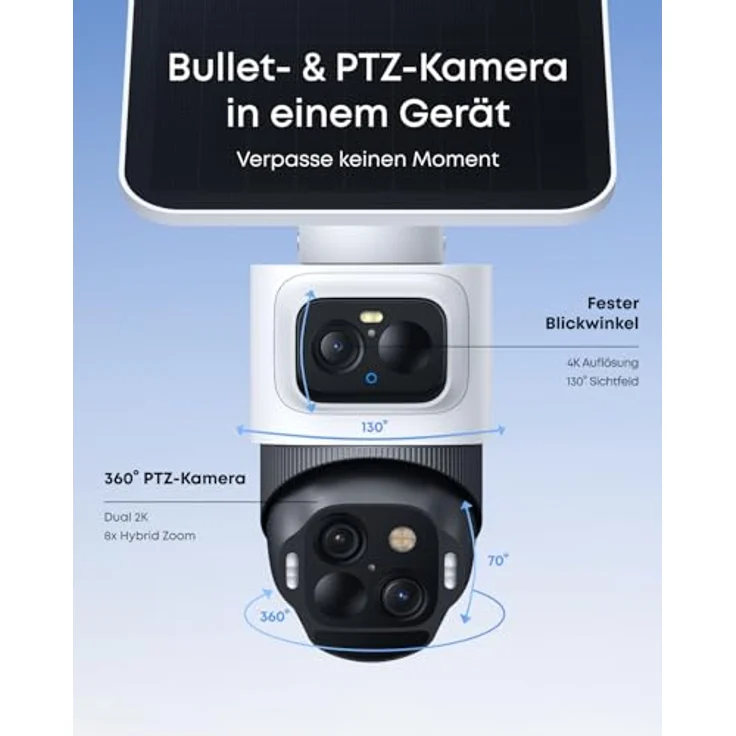 eufy Security eufyCam S4, kabellose Solar‑Outdoor‑Überwachungskamera mit 4K UHD, 360° Multi‑Kamera‑Auto‑Tracking, 8× Hybridzoom und Farbnachtsicht, kompatibel mit HomeBase S380 – Bild 2