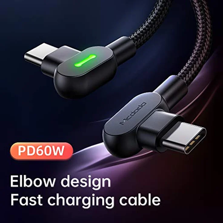Mcdodo 90 Grad Button PD Kabel USB-C auf USB-C 2 Meter LED Datenkabel Ladekabel Typ-C Anschluss für Smartphone – Bild 2