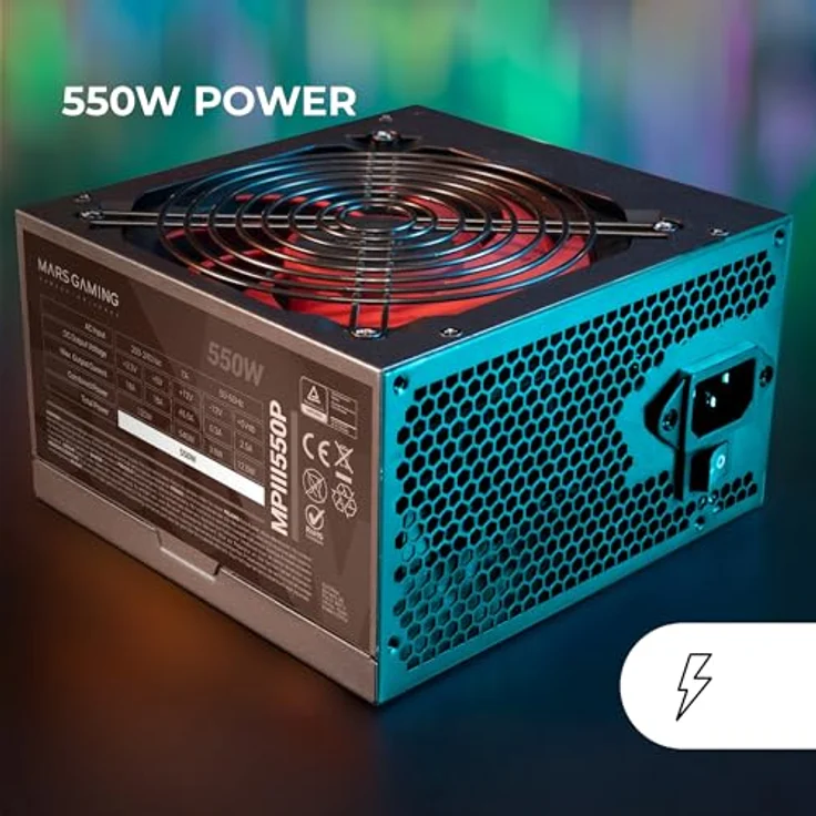 Mars Gaming MPIII550P, ATX PC-Netzteil 550W mit 85% Effizienz, digitalem APFC, 120mm FDB-Lüfter, 5 Jahre Garantie, extra lange Flachkabel, Schwarz – Bild 2
