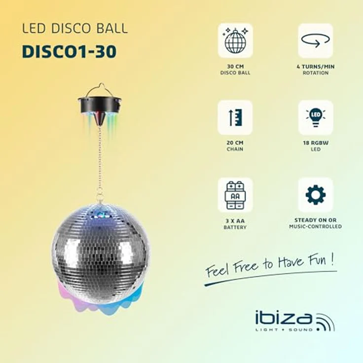 Ibiza DISCO1-30 Discokugel-Spiegelkugel mit Motor, silberfarben – Bild 4