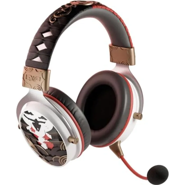 Lexip X Ubisoft Assassins Creed Shadows Headset, verstellbarer ohrumschließender Kopfhörer mit abnehmbarem Mikrofon