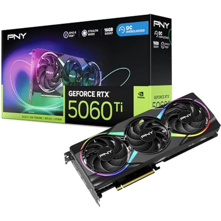 PNY GEFORCE RTX™ 5060 Ti, 16GB ARGB Overclocked Grafikkarte mit Triple Fan und DLSS 4