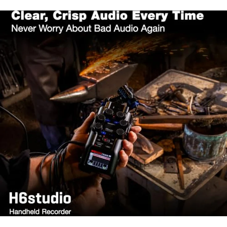 Zoom Audio H6 Studio, Digitaler Audio-Recorder mit 32-Bit Float-Technologie, 4 XLR/TRS Eingängen und erweiterbarem Kapselsystem – Bild 2