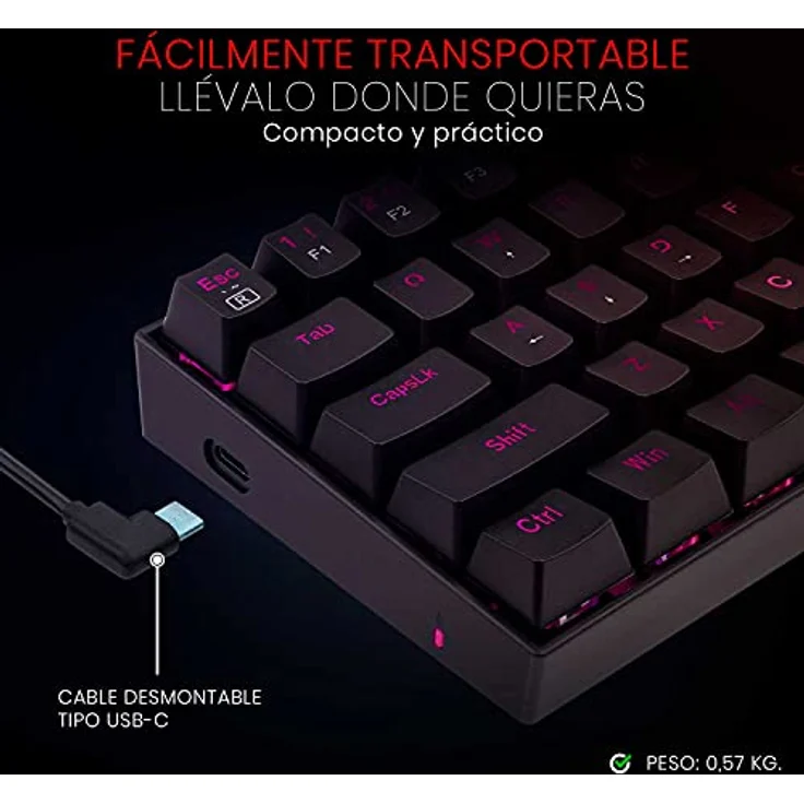 Redragon Dragonborn RGB - Mechanische Gaming-Tastatur - Netzwerk-Switches - Abnehmbares USB-Kabel - Schwarz (Schwarz) – Bild 3