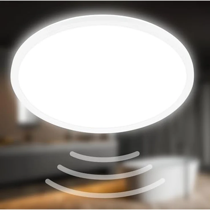 BRILONER LED Deckenlampe mit Bewegungsmelder 3m Reichweite IP44 42x3 cm, Weiß, 3000 Lumen, 4000K, flach, 120 Grad Erfassung – Bild 1