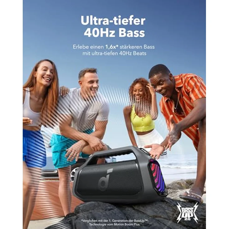 soundcore Boom 2 Plus Outdoor Lautsprecher, 140W, 2+2 Channel, BassUp 2.0, 20h, Schnellladung, IPX7 wasserdicht, RGB Lichter, USB-C, Power Bank, BT 5.3, tragbarer Bluetooth Lautsprecher, Camping – Bild 2