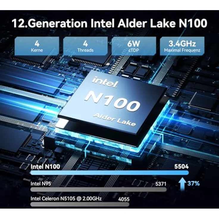 GEEKOM Mini PC Air12 Lite - 12th Gen Intel-N100 (4 Kerne, 4 Threads) Mini PC Windows 11 Pro, DDR4 8GB+256GB SSD Mini Computer mit WiFi 5/Bluetooth 5.1/4K 2 Displays, für Zuhause/Geschäft/Schule - Iceblast verbesserte Kühlungssystem – Bild 3