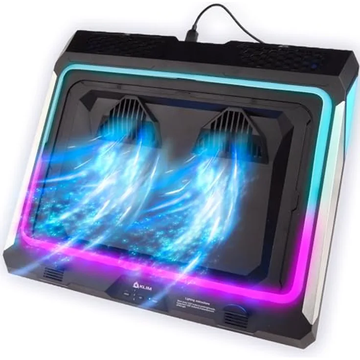 KLIM Mistral Laptop Kühler, Turbo-Ventilator (4500 U/min), Gummiring Dichtung, RGB-Beleuchtung, für 15-17 Zoll Gaming Notebooks