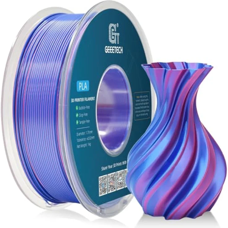 GEEETECH Silk PLA Filament 1,75mm, 3D Drucker Filament 1KG/Spule, zweifarbig Rot Blau mit glänzender Oberfläche und hoher Maßgenauigkeit – Bild 2