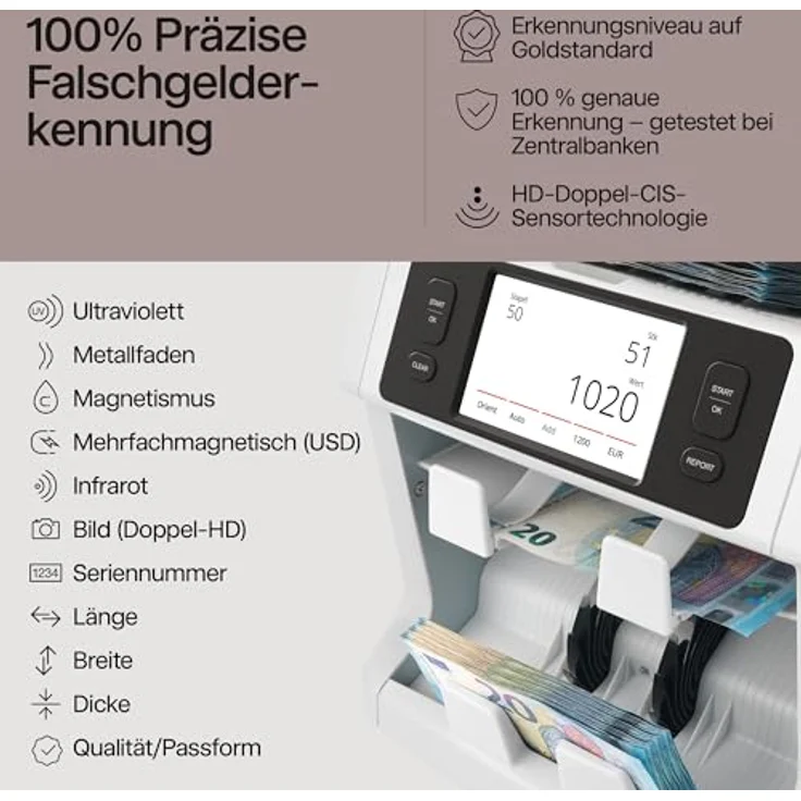 Safescan 2995-SC Geldzählmaschine, 11-fache Echtheitsprüfung, Fitness-Sortierung und Wertzählung für gemischte Banknoten, inklusive kostenloser Safescan-App – Bild 5