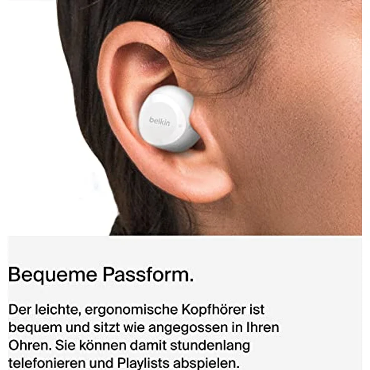 Belkin SoundForm Bolt True Wireless In-Ear-Kopfhörer, kabelloser Kopfhörer mit Mikrofon, Akkulaufzeit bis zu 28 Std., Monomodus, Schweiß- und Spritzwasserschutz der Schutzart IPX4, für iPhone, Galaxy – Bild 5