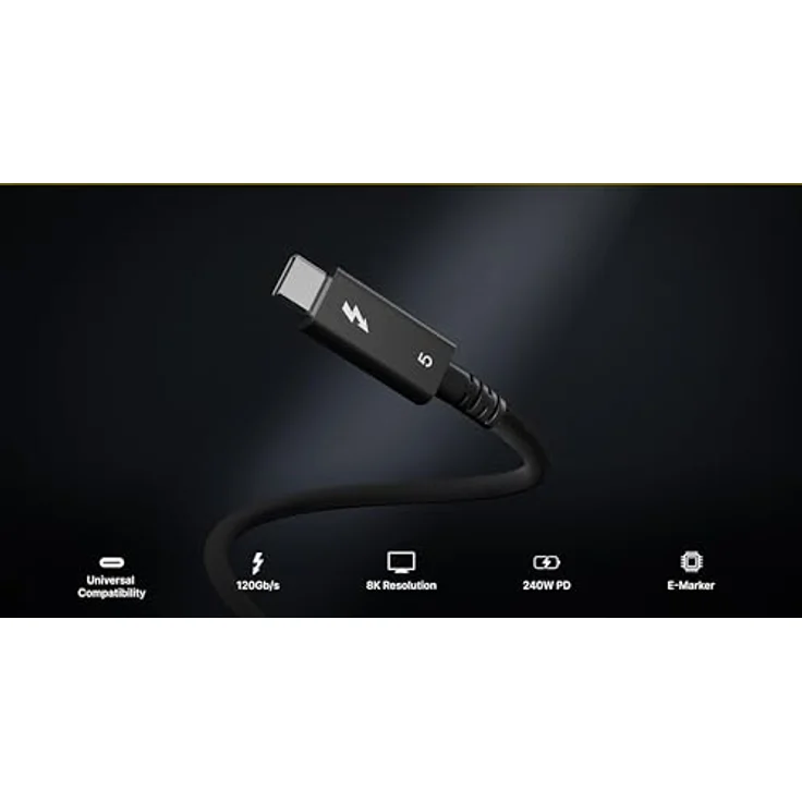 CalDigit Thunderbolt 5 Pro, geflochtenes Kabel mit 120Gbps, 240W Stromversorgung, kompatibel mit Thunderbolt 3, 4, USB4 Typ C, Schwarz (1 m) – Bild 2