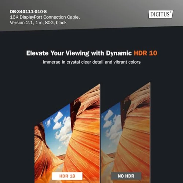 DIGITUS Displayport Anschlusskabel - Displayport 2.1-16k/60Hz - 8k/120 Hz - 4k/240Hz - UHD - VESA UHBR20 - HDR, HDR10, HDCP - 1m - Schwarz - kompatibel mit Gaming Monitor & Grafikkarte – Bild 4