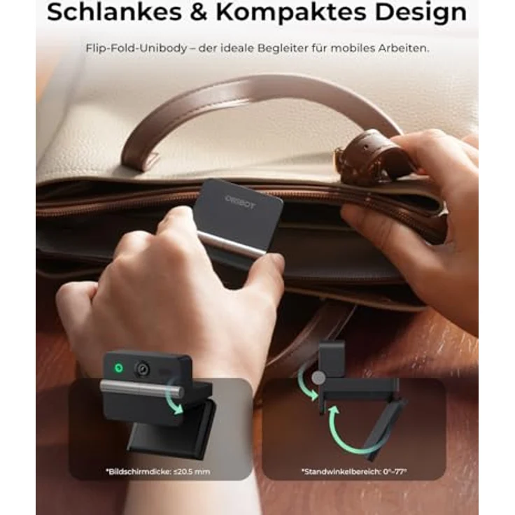 OBSBOT Meet Flip, 4K Faltbare Webcam mit 1/2" Sensor, KI Framing und Dual Mikrofon – Bild 3