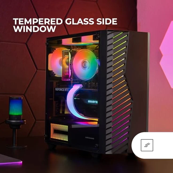 Mars Gaming MC-VOLT PC-Tower-Gehäuse, Midi-Tower mit ARGB-Beleuchtung und gehärtetem Glasfenster, schwarz – Bild 3
