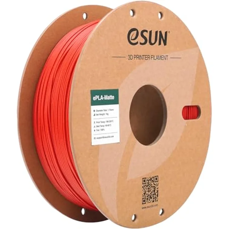 eSUN Upgraded Matte PLA 3D Drucker Filament, 1.75 mm, Maßgenauigkeit +/- 0.03 mm, 1 kg Spule, feuerrot, verbesserte Haftung und Zähigkeit