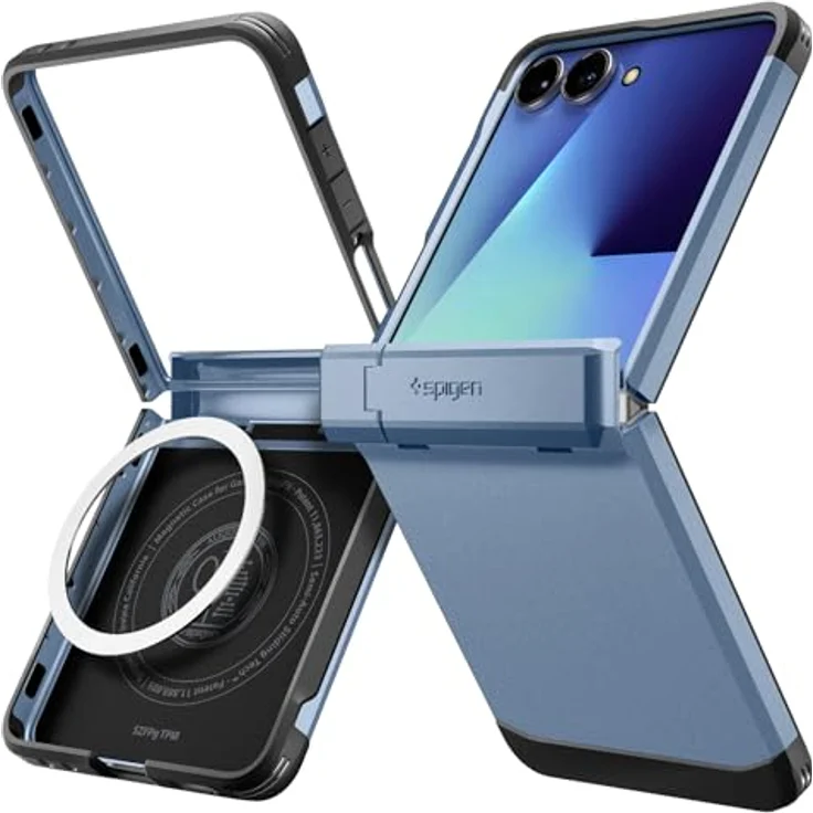 Spigen Tough Armor Pro MagFit Hülle für Samsung Galaxy Z Flip 7, MagSafe-kompatibel mit Kickstand und Scharnierschutz, Sierra Blue – Bild 1