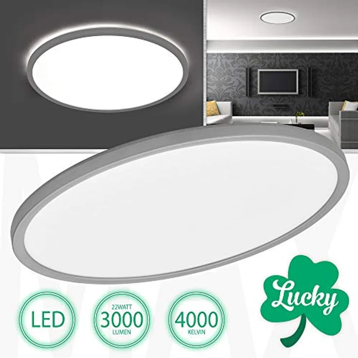 max K O M F O R T LED Deckenlampe LUCKY rund grau 22W Neutralweiß - Moderne Aufputzlampe für stilvolle Beleuchtung – Bild 3