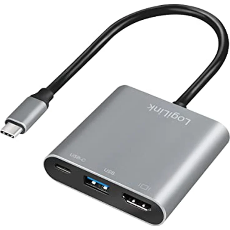 LogiLink USB 3.2 Gen1 Typ-C-zu HDMI & USB Adapter, 4K, PD (Power Delivery), 0,15 m – Bild 1