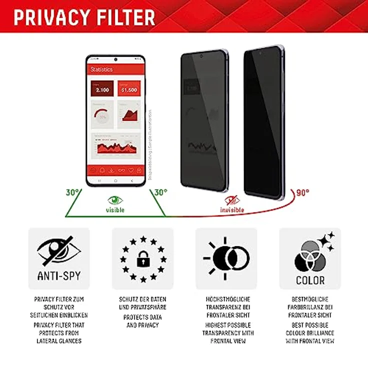 Displex Privacy Full Cover Panzerglas (10H) für Samsung Galaxy S24+, Eco-Montagerahmen, Privacy Filter, Tempered Glas, kratzer-resistente Schutzfolie, hüllenfreundlich – Bild 3