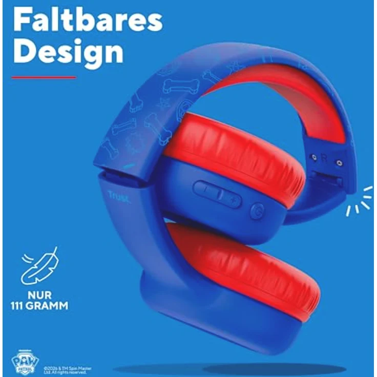 Trust Nouna Kabellose Kopfhörer Paw Patrol Blau, mit integriertem Lautstärkeregler und Mikrofon, faltbares Design, kinderfreundlich – Bild 6