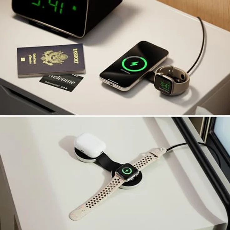 Twelve South Butterfly 2-in-1 USB-C MagSafe Ladegerät - Kompaktes reisefreundliches Design, schnelles Aufladen von iPhone, AirPods und Apple Watch - Schwarz – Bild 3