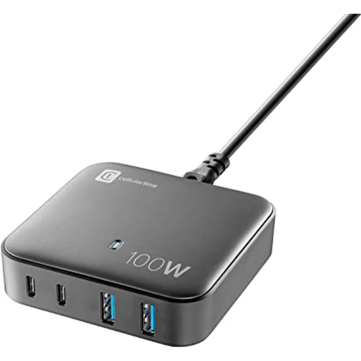 Cellularline - Multipower Magnus 100W - 4 Ports Gan 100W -Netzwerk -Ladegerät - 2 18W USB -Anschlüsse und 2 100W USB -C -Anschlüsse - GaN -Technologie - ideal für Smartphones, Tablets und Laptops – Bild 1