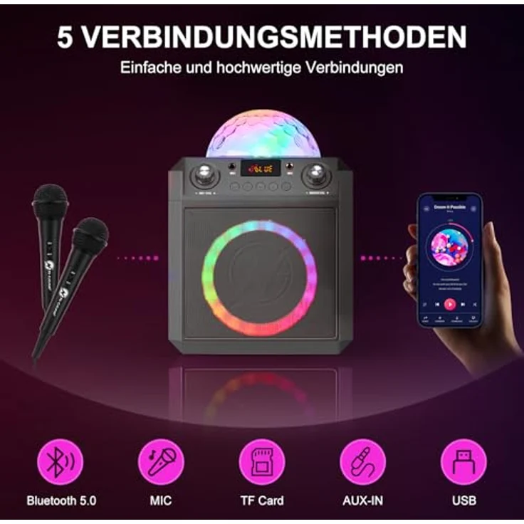 N-Gear Block Party 602 XL, Bluetooth-Lautsprecher mit Karaoke-Funktion und 2 Mikrofonen, Space Grey – Bild 3