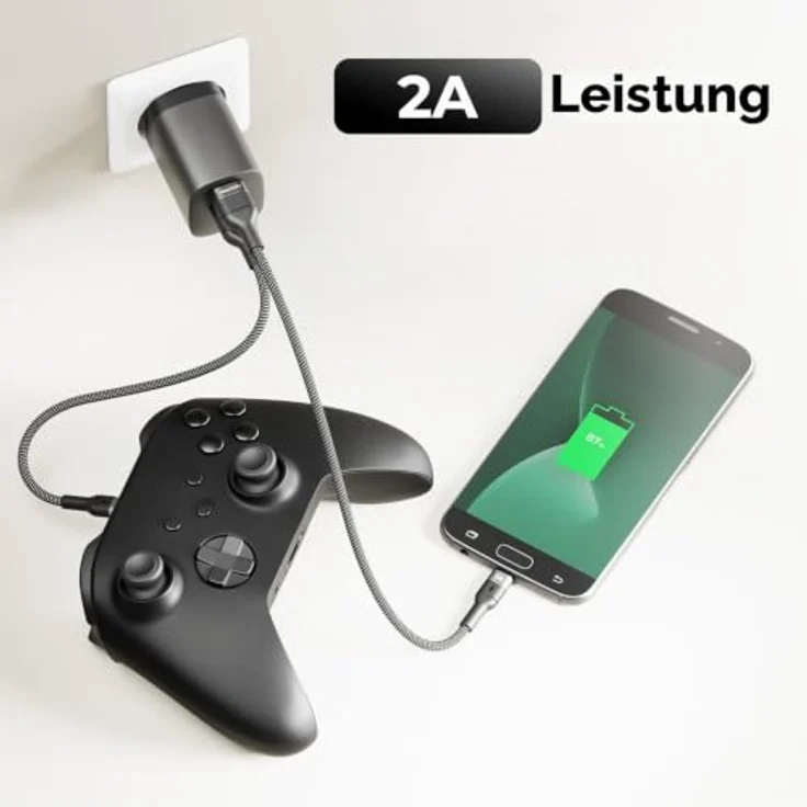 deleyCON 2m Micro USB Kabel, USB-A auf Micro-USB Ladekabel für Smartphones und Tablets, 5V/2A Schnellladefunktion, geflochtene Nylon-Ummantelung – Bild 7