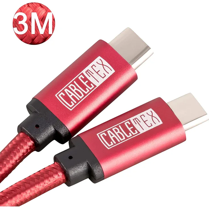 CABLETEX USB C Kabel auf Typ C USB 3.2, 3 Meter lang, Daten- und Ladekabel für MacBook Pro, Galaxy S9+/S10+, Huawei P20 Pro, OnePlus 3, USB 3.2 Gen 1
