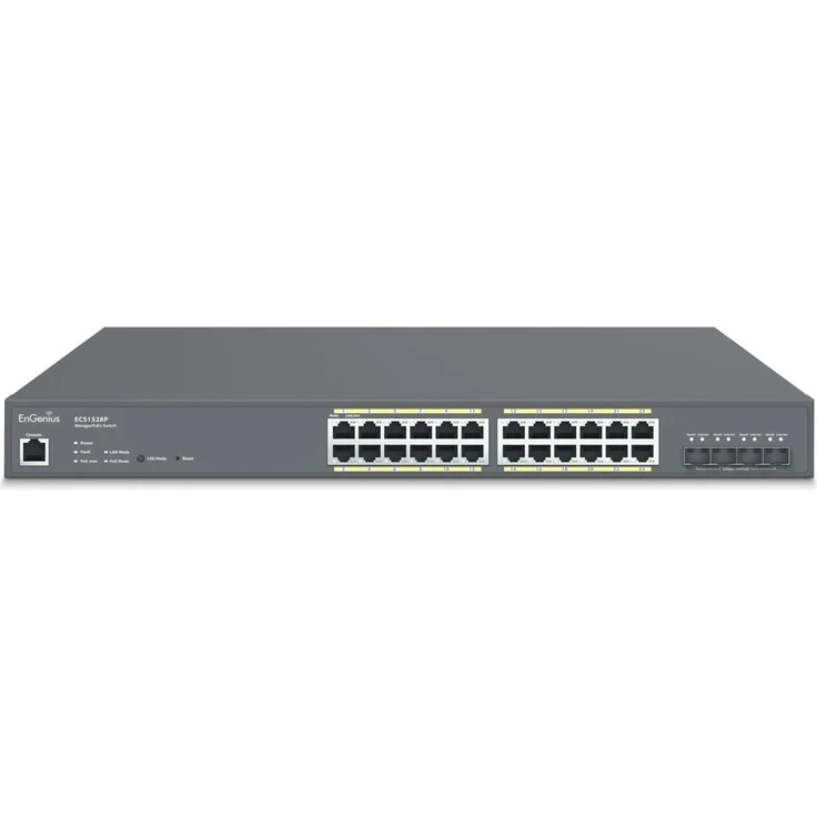 EnGenius ECS1528P, 24-Port GbE SFP PoE+ Switch mit 240W PoE Budget und 10G SFP Uplinks, grau