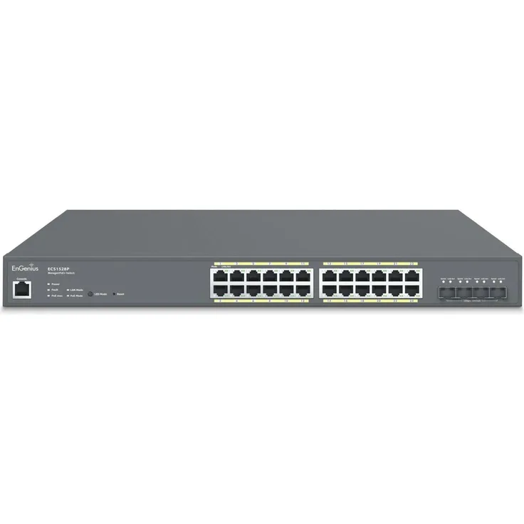 EnGenius ECS1528P, 24-Port GbE SFP PoE+ Switch mit 240W PoE Budget und 10G SFP Uplinks, grau