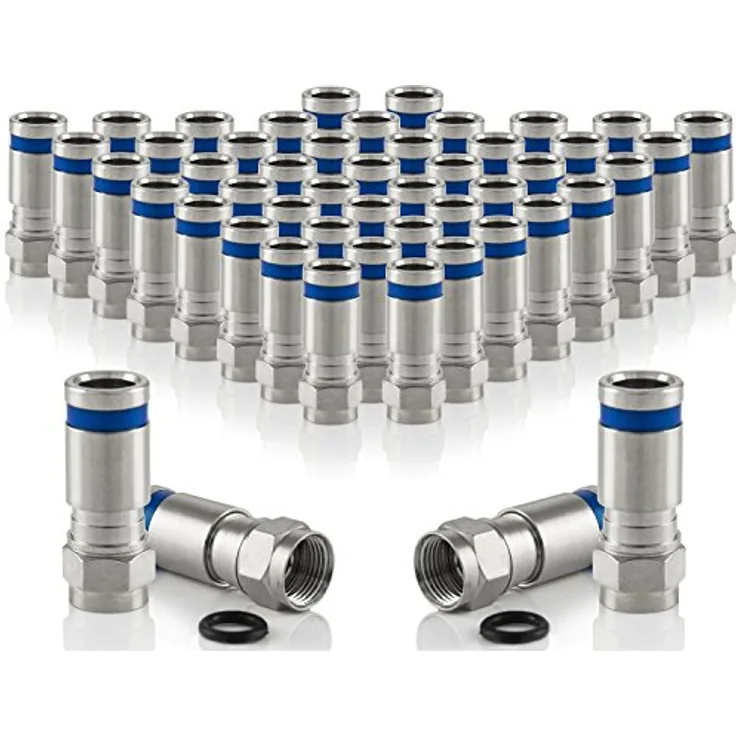 Poppstar 50x SAT Quick Mount Stecker, Kompressionsstecker für Koax Kabel (RG59 RG6U Koaxialkabel (bis 7,8mm), Witterungsbeständig