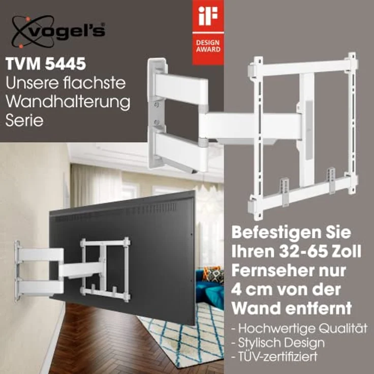 Vogel's Elite 5445 Schwenkbare, ultradünne TV-Wandhalterung für 32-65 Zoll Fernseher, Max. 35 kg, Schwenkbar bis zu 180°, Full-Motion TV Halterung max. VESA 400x400, Universelle Kompatibilität – Bild 2