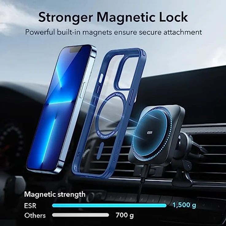 ESR iPhone 13 Pro Hülle, Classic Hybrid Magnet, Militärnorm Sturzschutz, kratzfeste Rückseite, Klares Blau, kompatibel mit MagSafe – Bild 3