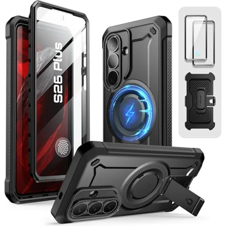 SUPCASE UBPro Mag Hülle für Samsung Galaxy S26 Plus 6,7'', Schwarz – Outdoor Bumper Case mit MagSafe, 2 Frontrahmen (mit/ohne Displayschutz), Militärstandard Fallschutz und integriertem Ständer