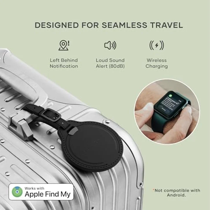 Satechi Vegan-Leather FindAll Luggage Tag, Bluetooth-Tracker mit kabellosem Laden, Schwarz – Bild 2