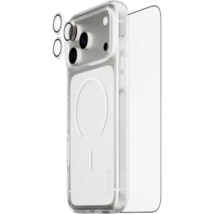 CARE by PanzerGlass Flagship 3-in-1 Bundle für Apple iPhone 18 Pro Max, Displayschutz mit Ultra-Wide Fit-Abdeckung, fall- und kratzfest, integriertem Kameralinsenschutz, EasyAligner-Installation