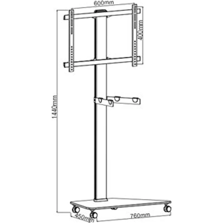 HALTERUNGSPROFI LCD LED TV STÄNDER Glas STANDFUSS MIT TV Adapter 32" - 70" Höhenverstellbare Ablage Mit Rollen Rack FS03G, Alu-silber und Glas-schwarz, VESA Kompatibel – Bild 3