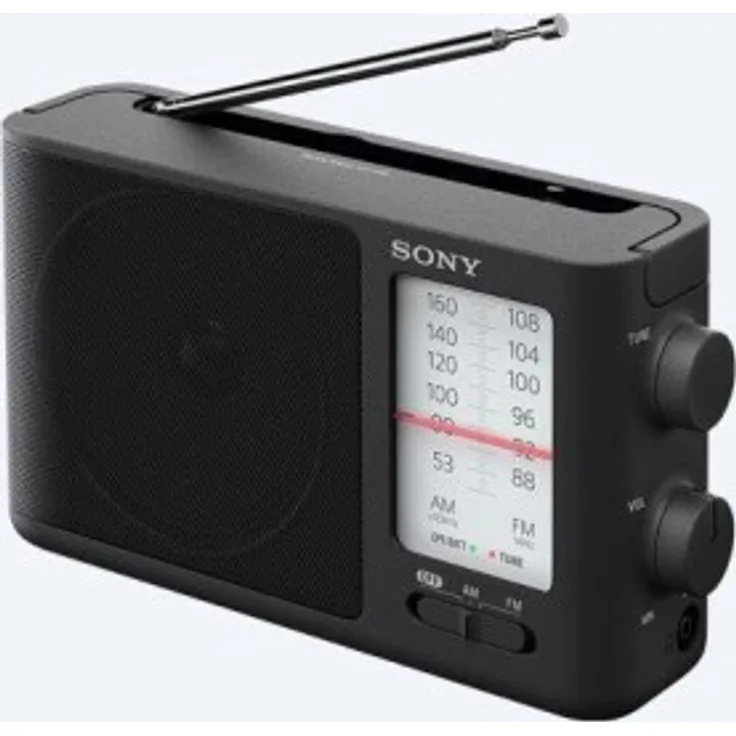Sony ICF-506 Tragbares robustes Analogradio (Retrodesign, voller Klang, AC-Netzteil oder Batteriebetrieb, Tragegriff) Schwarz