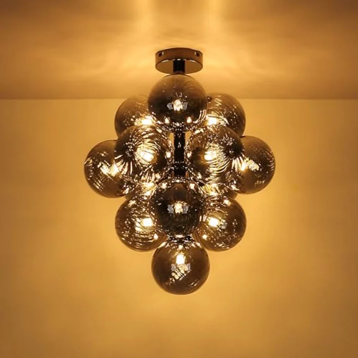 Globo Deckenleuchte Wohnzimmerlampe Deckenlampe Glaskugeln Rauchfarbe 9-Flammig 39,5cm - Schwarzes Metall, G9 LED, 120cm Durchmesser – Bild 3