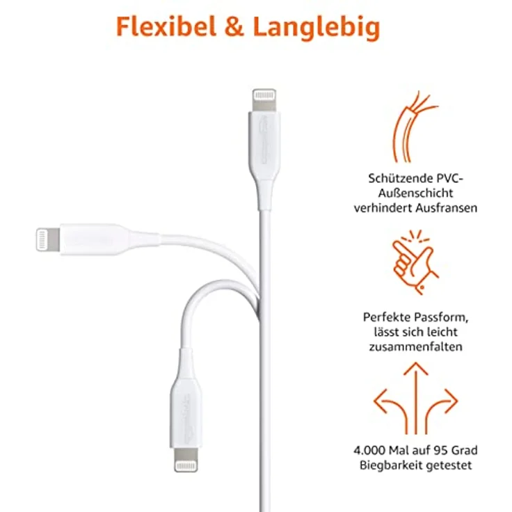 AmazonBasics – Verbindungskabel Lightning auf USB-A, MFi-zertifiziertes Ladekabel für iPhone, weiß, 91,2 cm – Bild 5