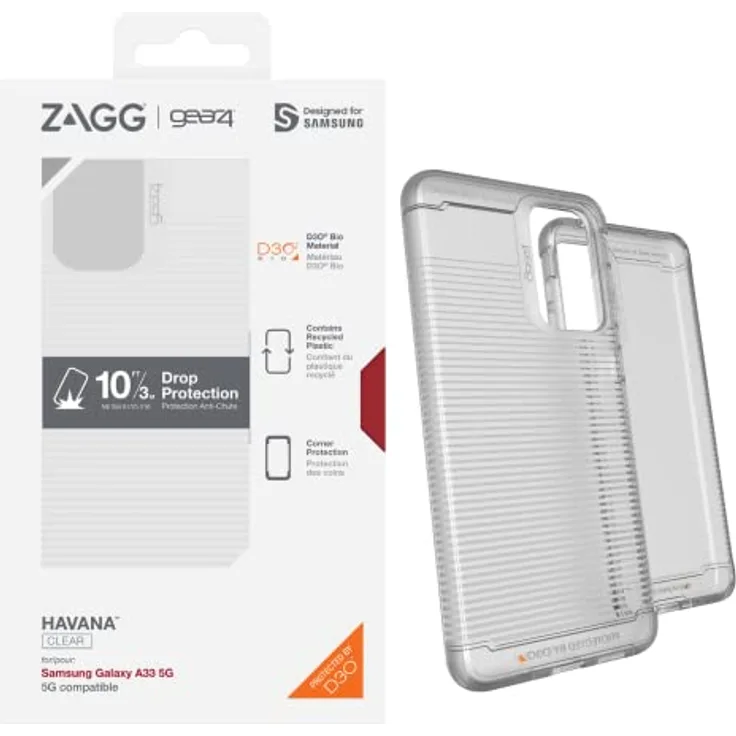ZAGG Gear4 Havana D3O Schutzhülle für Samsung Galaxy A33, kabelloses Laden, stoßfest, langlebig, klar