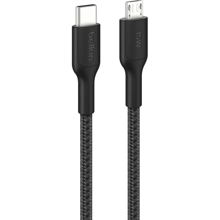 Belkin CAB026hq1M, geflochtenes USB-C auf Micro-USB-Kabel, 1 m, bis zu 15 W Ladeleistung, universelle Kompatibilität
